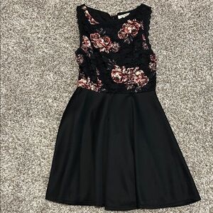 Francesca's Collections Black Dress with Pink Floral Lace Bodice